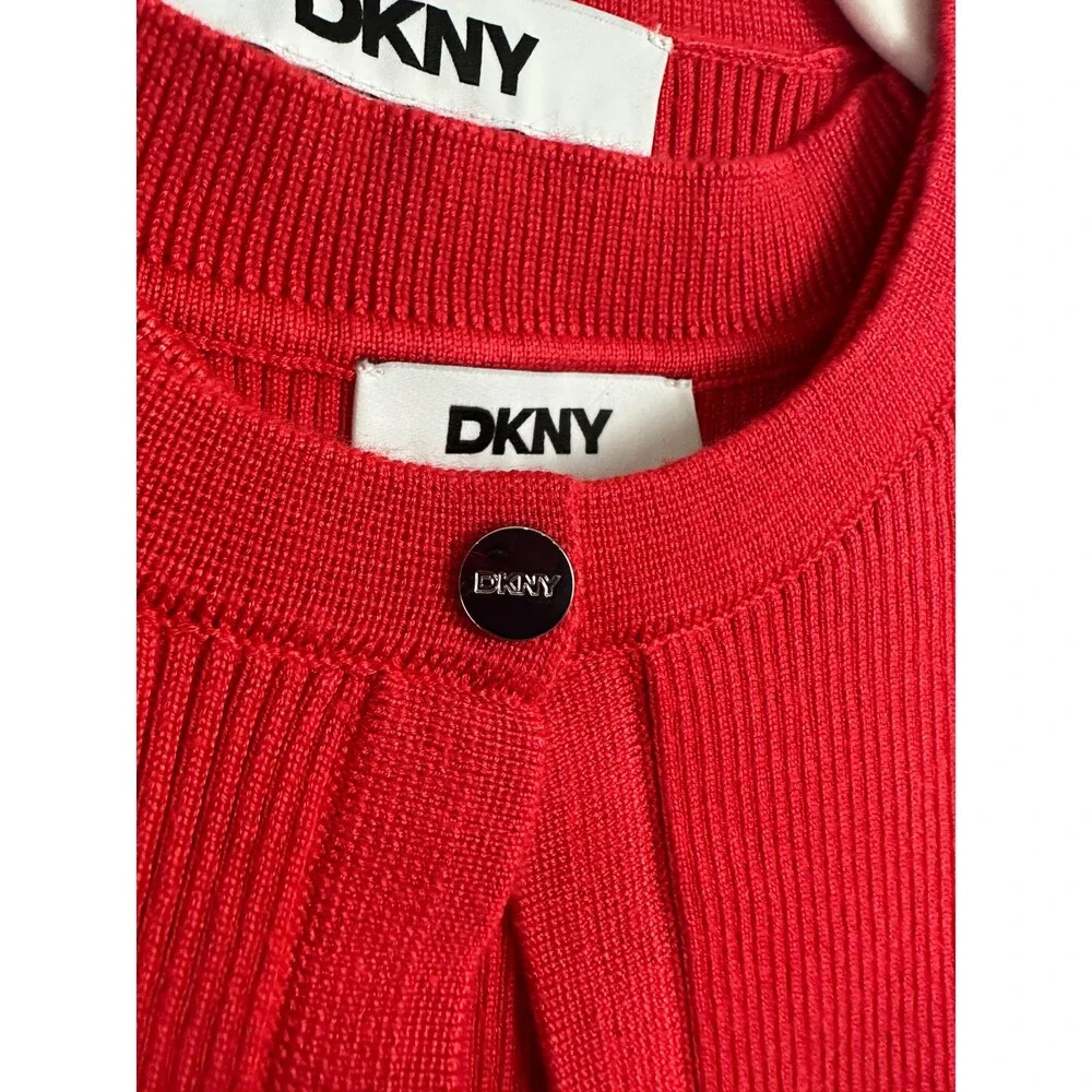DKNY Cardigan Dress Large 2-Piece Set Sheath Sleeveless Watermelon Pink NWT $169